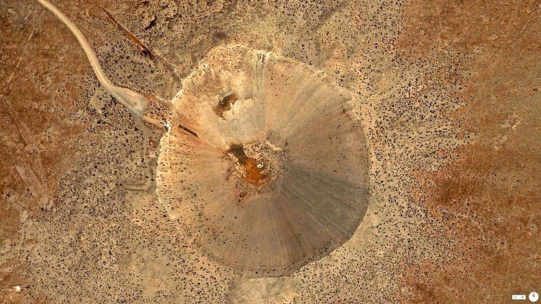 Satellite view of a nuclear crater from a nuclear testing site